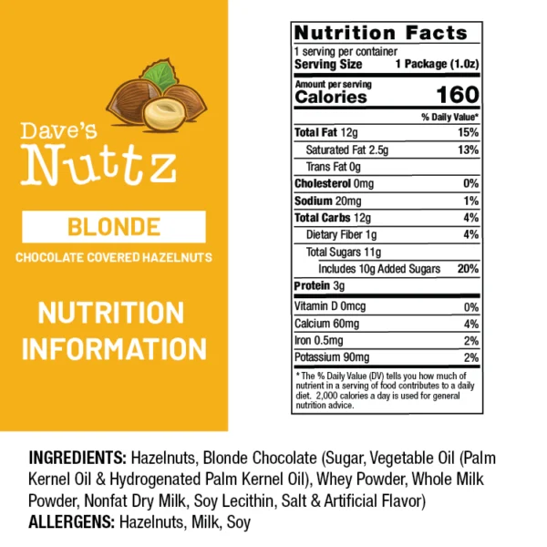 Daves Nuttz Om Blond Chocolate Nutrition
