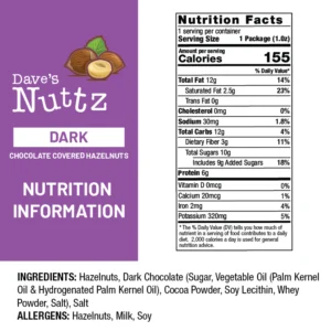 Daves Nuttz Om Dark Chocolate Nutrition
