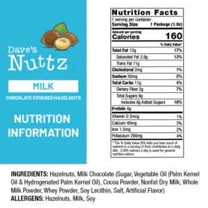 Daves Nuttz Om Milk Chocolate Nutrition