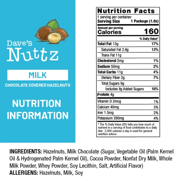 Daves Nuttz Om Milk Chocolate Nutrition